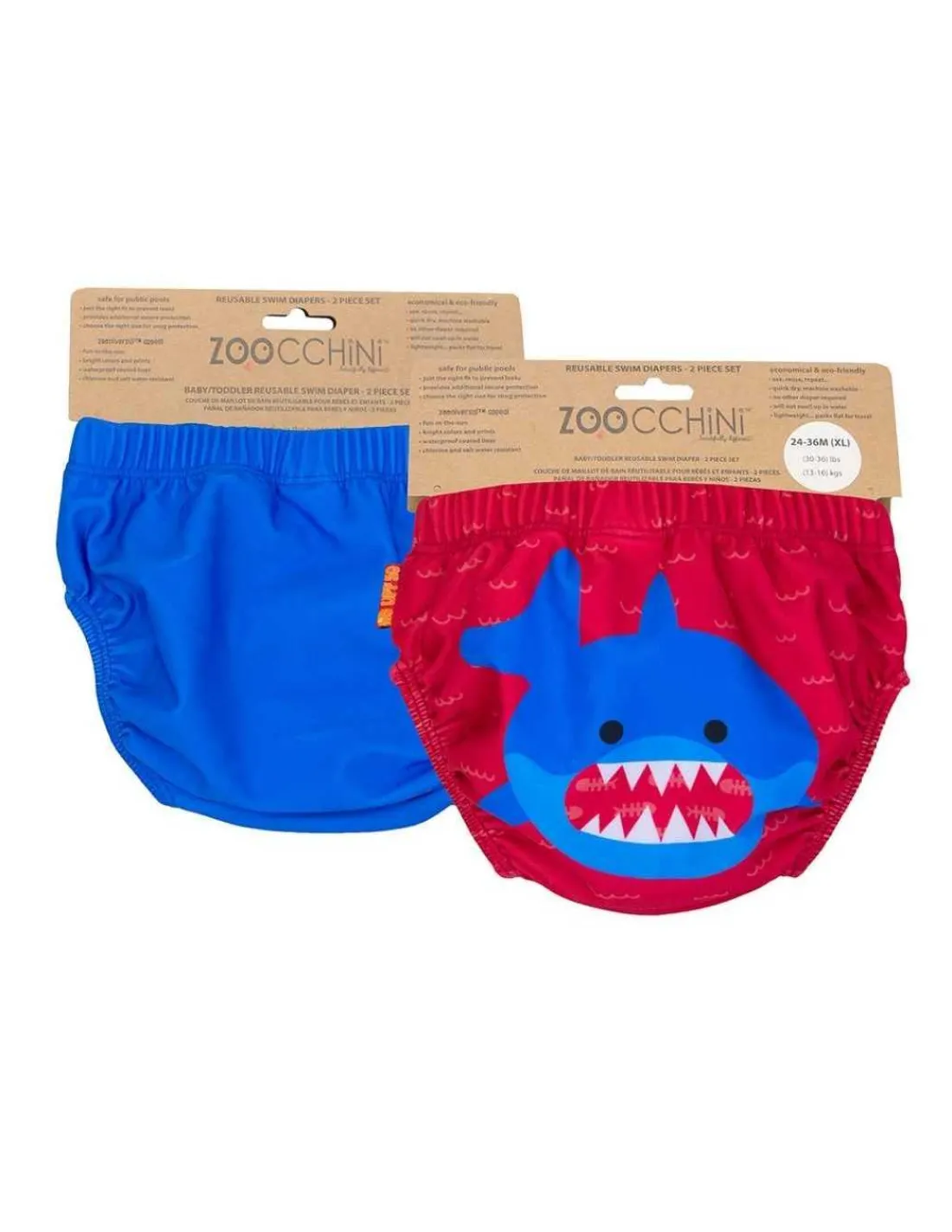 Zoocchini Bañador Pañal Bebe Pack 2 UV Tiburon Azul de