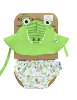 Zoocchini Bañador Pañal Bebe y Gorro UV Cocodrilo de