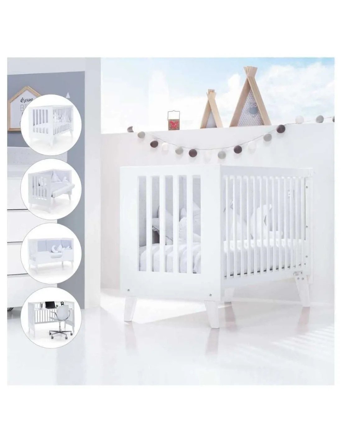 Alondra Cuna colecho blanca 4 en 1 NEXO 60x120cm de