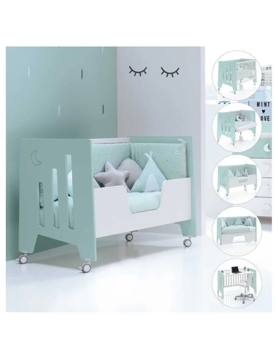 Alondra Cuna Colecho Evolutiva OMNI Mint 60x120cm de