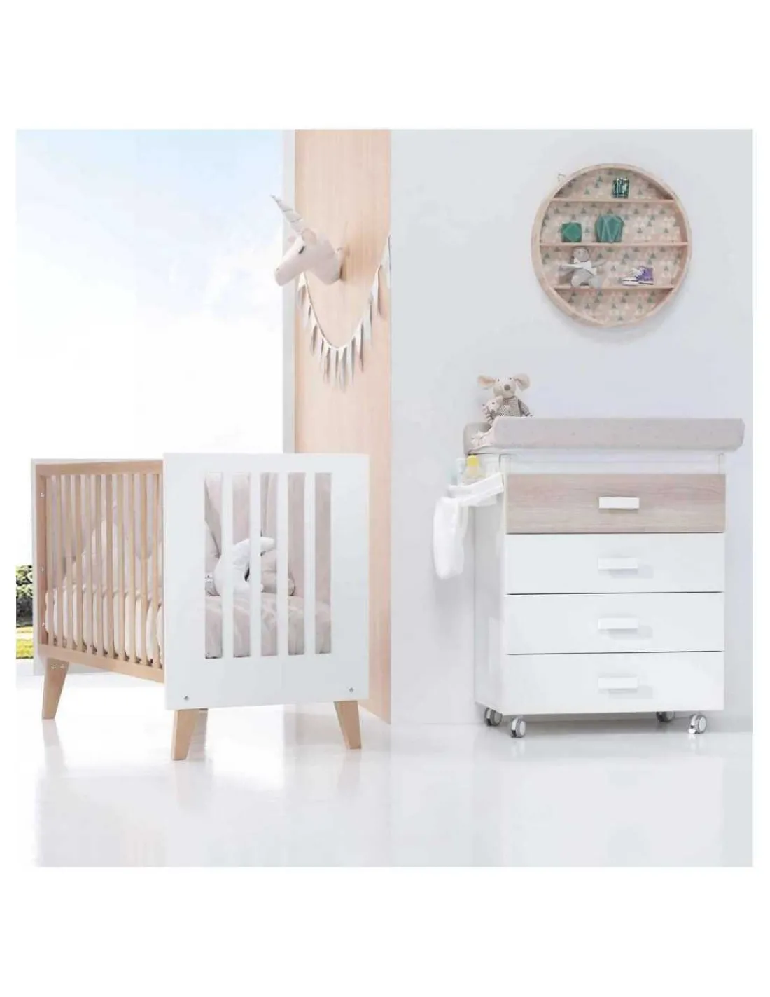 Alondra Cuna colecho madera y blanco 4 en 1 NEXOR 60x120cm de