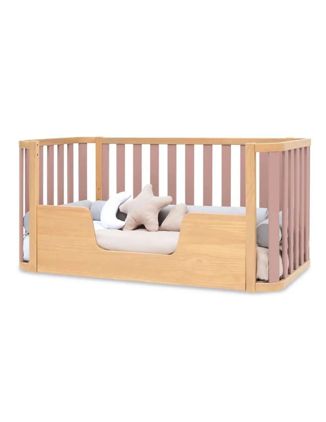 Alondra Cuna Colecho y Cama CREA PLUS DUE (3 en 1) Madera/Rosa 70x140cm de