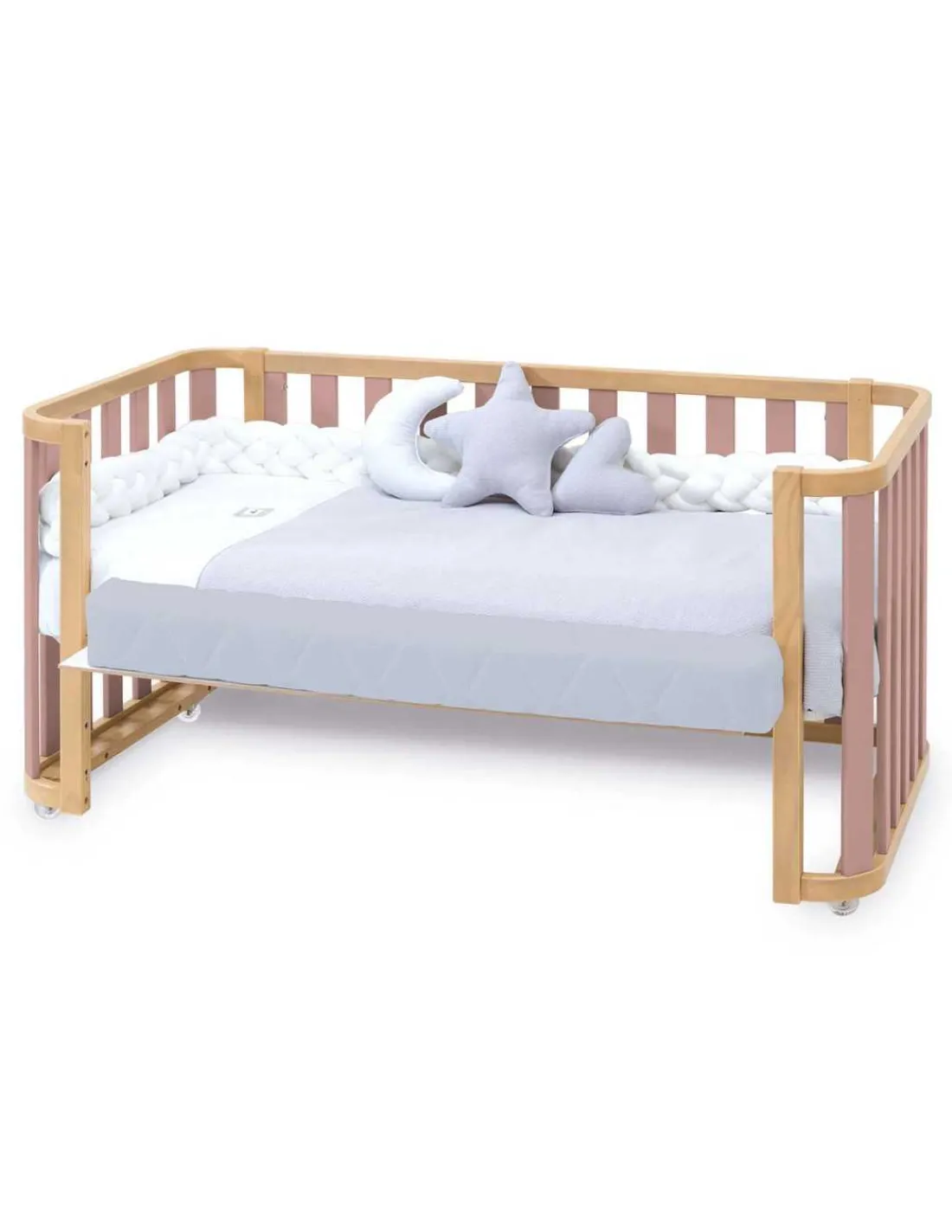 Alondra Cuna Colecho y Cama CREA PLUS DUE (3 en 1) Madera/Rosa 70x140cm de