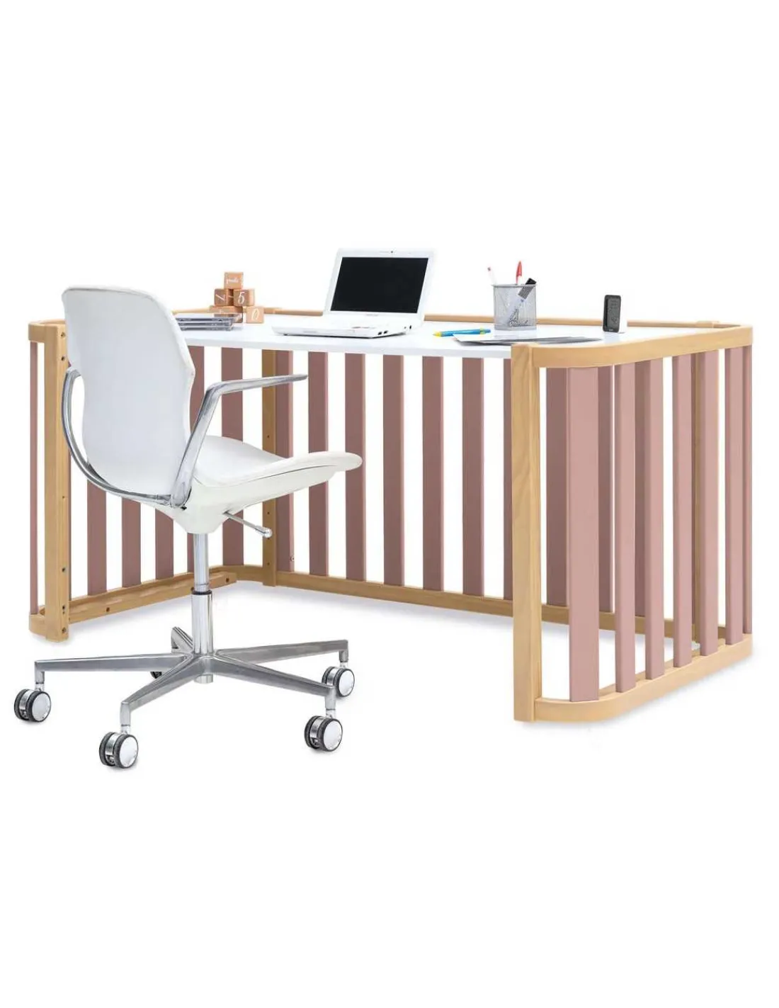 Alondra Cuna Colecho y Cama CREA PLUS DUE (3 en 1) Madera/Rosa 70x140cm de