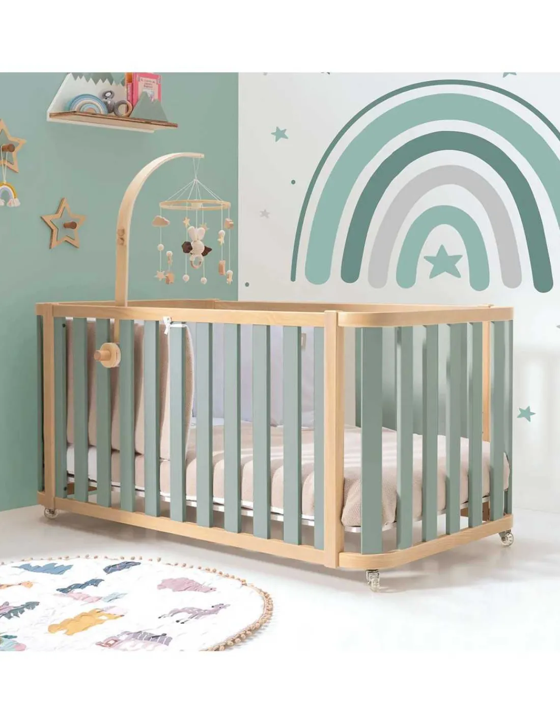 Alondra Cuna Colecho y Cama CREA PLUS DUE (3 en 1) Madera/Verde 70x140cm de