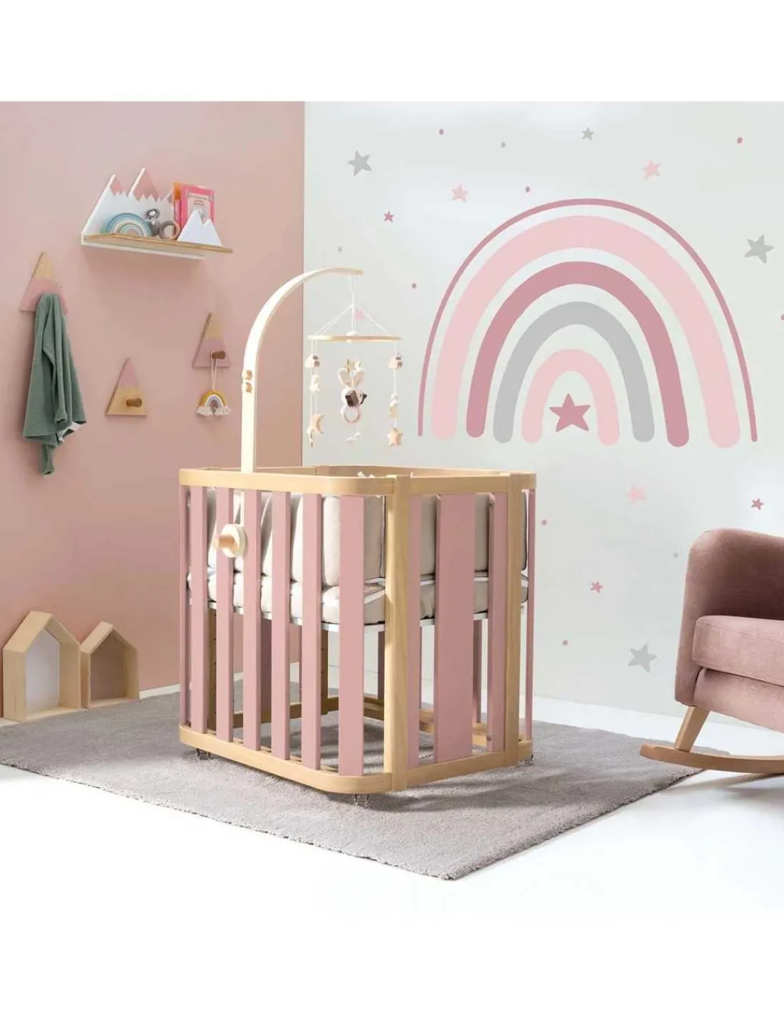 Alondra Minicuna Colecho evolutiva CREA PLUS TRE (4 en 1) Madera/Rosa de