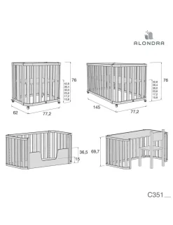 Alondra Minicuna Colecho evolutiva CREA PLUS TRE (4 en 1) Madera/Verde de