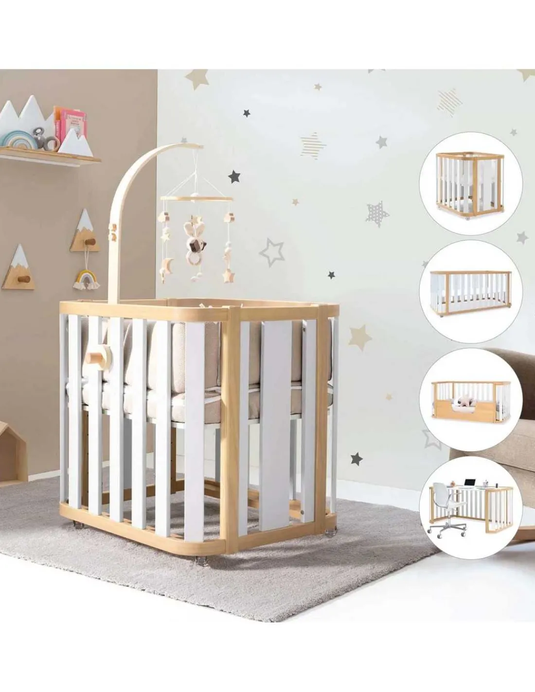 Alondra Minicuna Colecho evolutiva CREA PLUS TRE (4 en 1) Madera/Blanco de