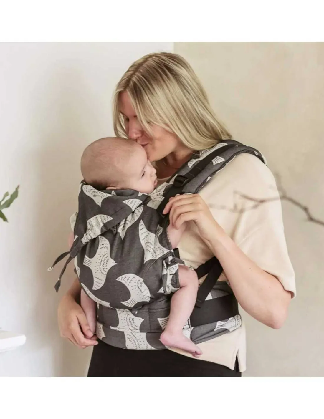 Fidella Mochila Fusión baby - Birds Black Ecru